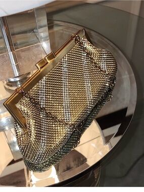 Whiting & Davis Gold Mesh Evening Clutch with Chain